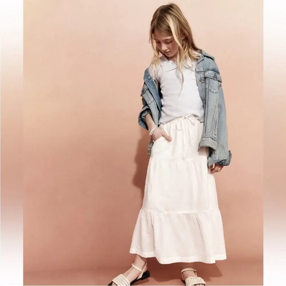 Old Navy Calla Lily White Tiered Swing Midi Skirt